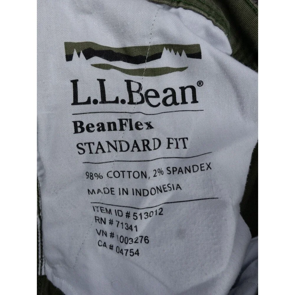 LL Bean Pants Mens 34x30 Actual 34x29 Olive Green Bean Flex Canvas Cargo Outdoor